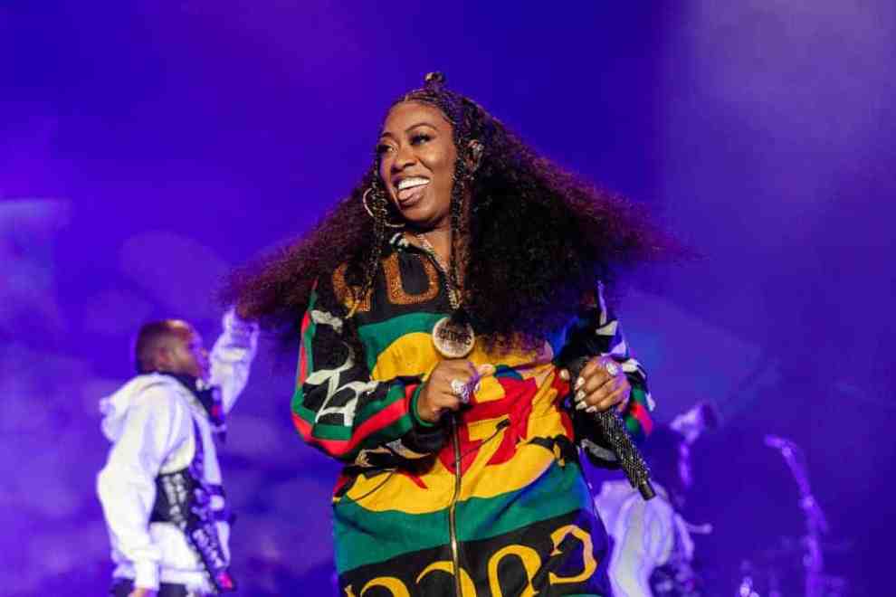 Missy Elliott on stage wearing a Gucci Outfit