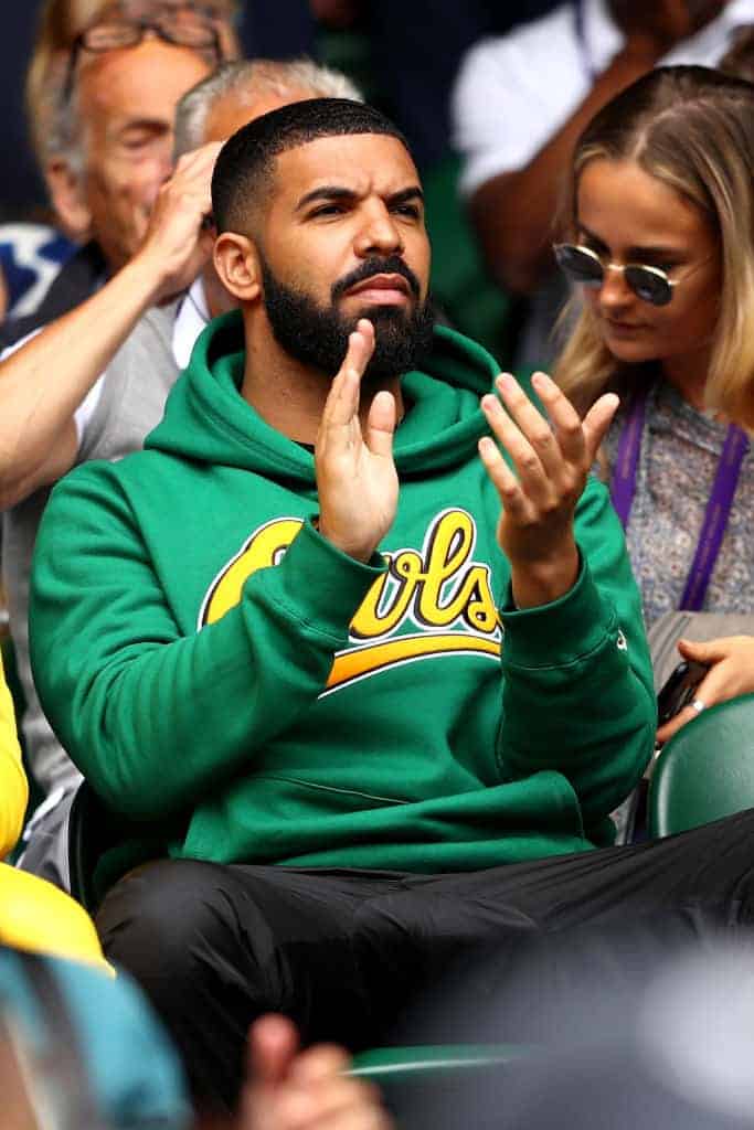 JULY 10: Rapper Drake attends day eight of the Wimbledon Lawn Tennis Championships at All England Lawn Tennis and Croquet Club o