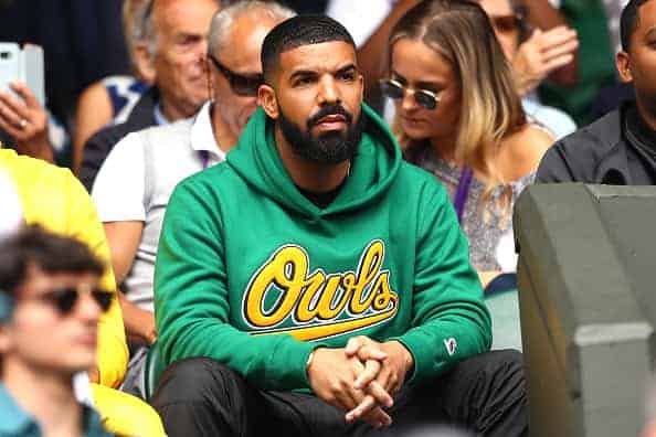 Rapper Drake attends day eight of the Wimbledon Lawn Tennis Championships at All England Lawn Tennis and Croquet Club on July 10