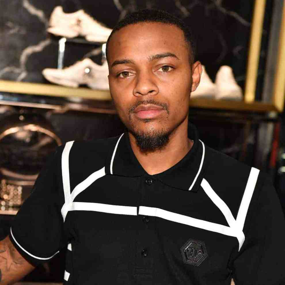 Bow Wow wearing a black and white shirt