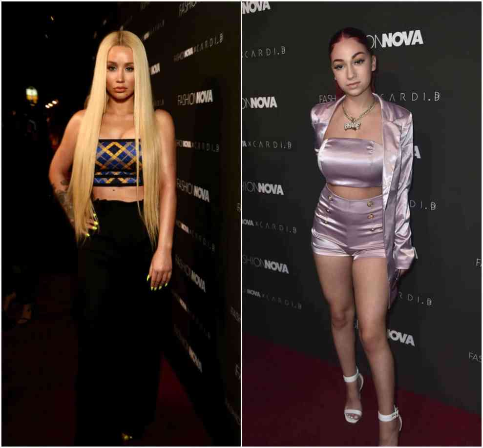Iggy Azalea Bhad Bhabie Fashion Nova's party launching Cardi B's new clothing line (split image)