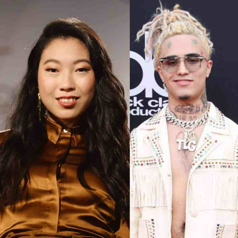 Awkwafina and Lil Pump facing the camera wearing different colors