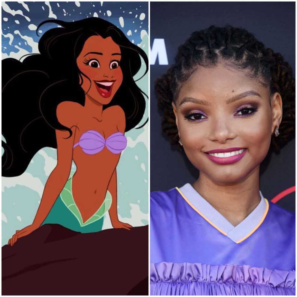 [R] Screenshot of "Ariel" from "The Little Mermaid" on @chloexhalle IG/[L]  Halle Bailey