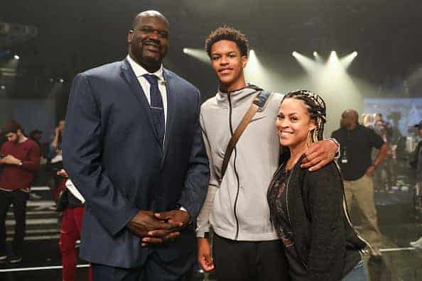 hareef O'Neal (C) poses with his parents Shaquille O'Neal (L) and Shaunie O'Nea