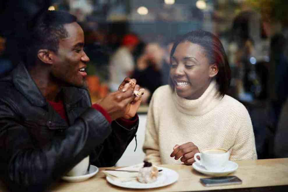 A couple enjoying dinner together.