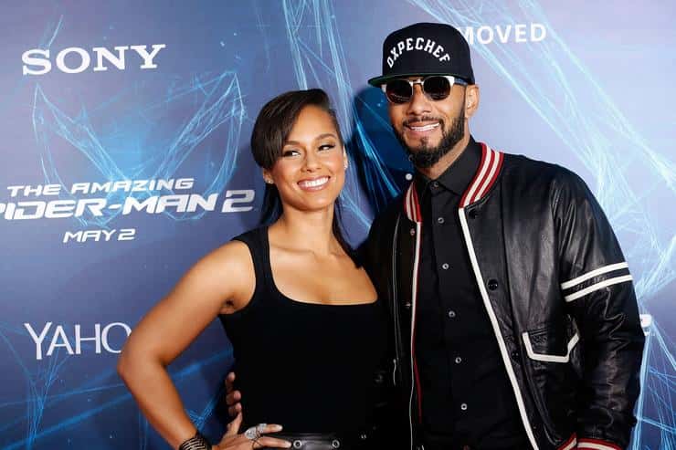 Swizz Beatz and Alicia Keys attend the premiere of "The Amazing Spiderman 2"