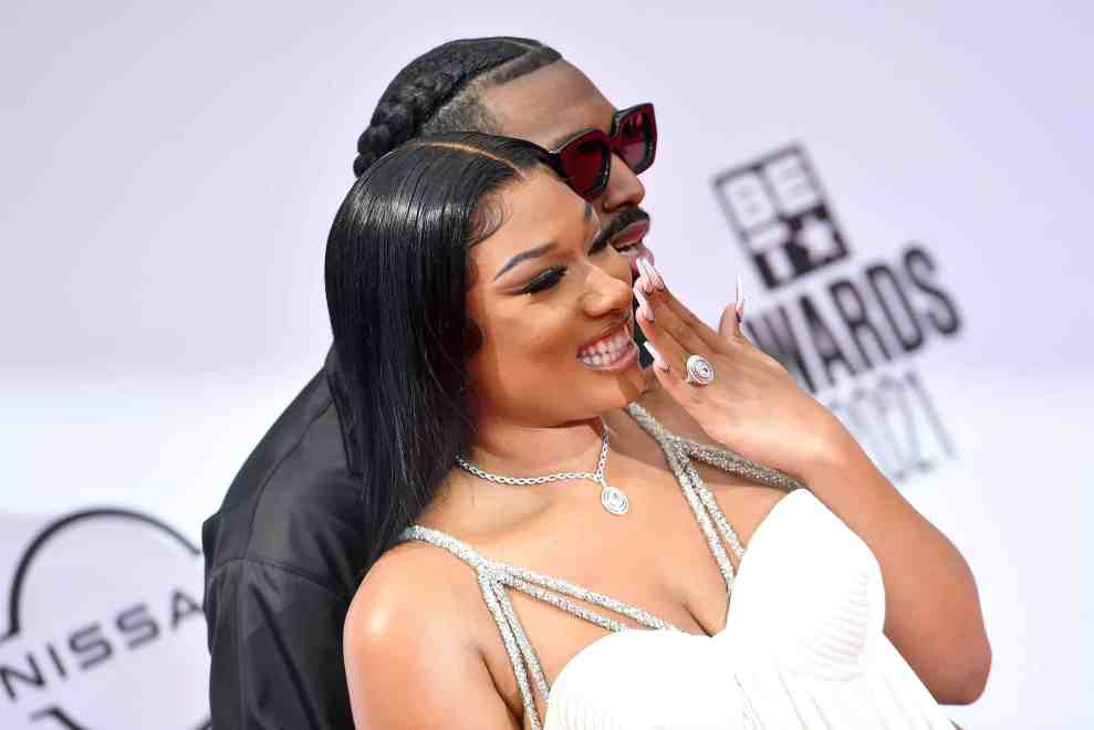 (L-R) Pardison “Pardi” Fontaine and Megan Thee Stallion attend the BET Awards 2021 at Microsoft Theater on June 27, 2021 in Los Angeles, California.