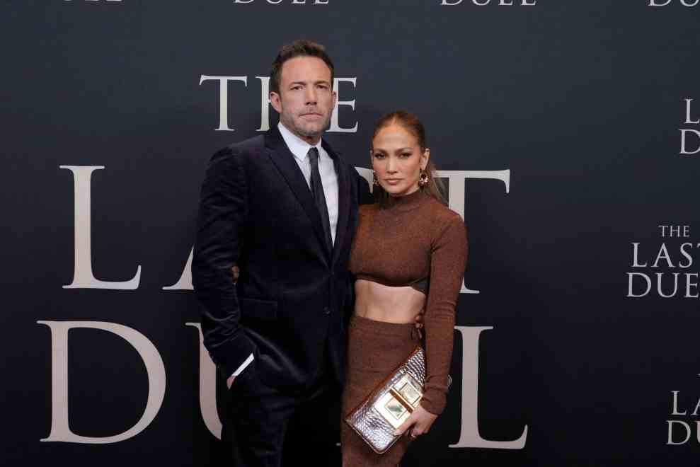 Ben Affleck (L) and Jennifer Lopez attend The Last Duel New York Premiere on October 09, 2021 in New York City.