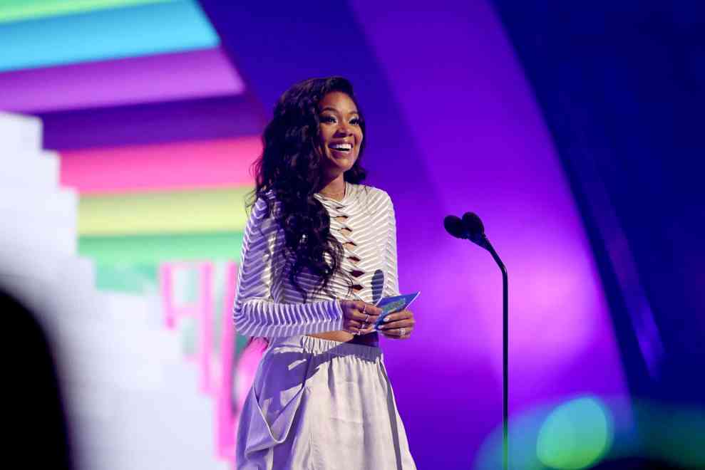 Gabrielle Union speaks onstage during the Nickelodeon's Kids' Choice Awards 2022 at Barker Hangar on April 09, 2022 in Santa Monica, California.