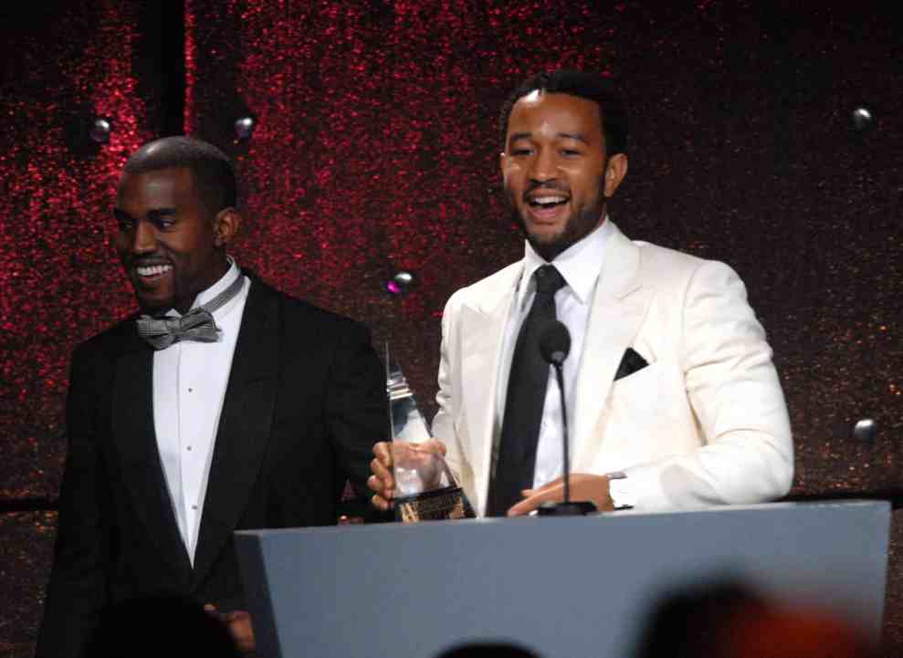 Kanye West and John Legend during 38th Annual Songwriters Hall of Fame Ceremony - Show at Marriott Marquis in New York City, New York, United States.