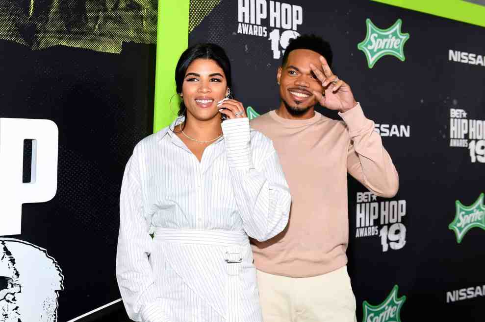 ATLANTA, GEORGIA - OCTOBER 05: Kirsten Corley and Chance the Rapper attend the BET Hip Hop Awards 2019 at Cobb Energy Center on October 05, 2019 in Atlanta, Georgia.