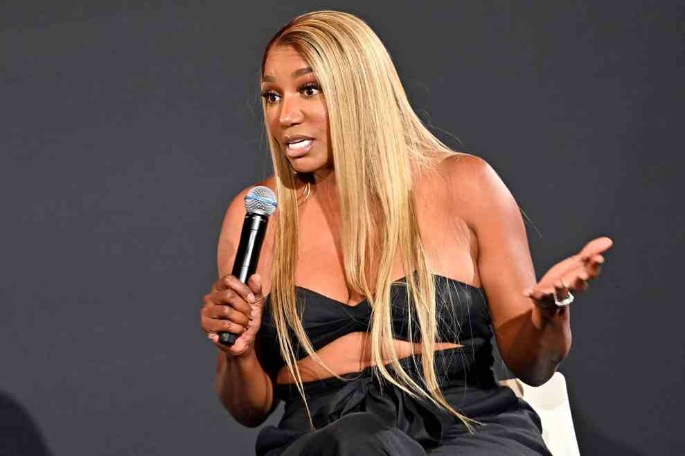 LOS ANGELES, CALIFORNIA - JUNE 24: NeNe Leakes speaks onstage during the "Live: Podcast with Earn Your Leisure" panel at House Of BET on June 24, 2022 in Los Angeles, California.