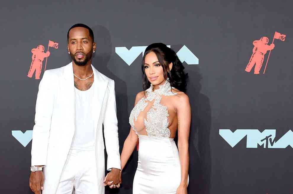 NEWARK, NEW JERSEY - AUGUST 26: Safaree Samuels and Erica Mena Samuels attend the 2019 MTV Video Music Awards at Prudential Center on August 26, 2019 in Newark, New Jersey.
