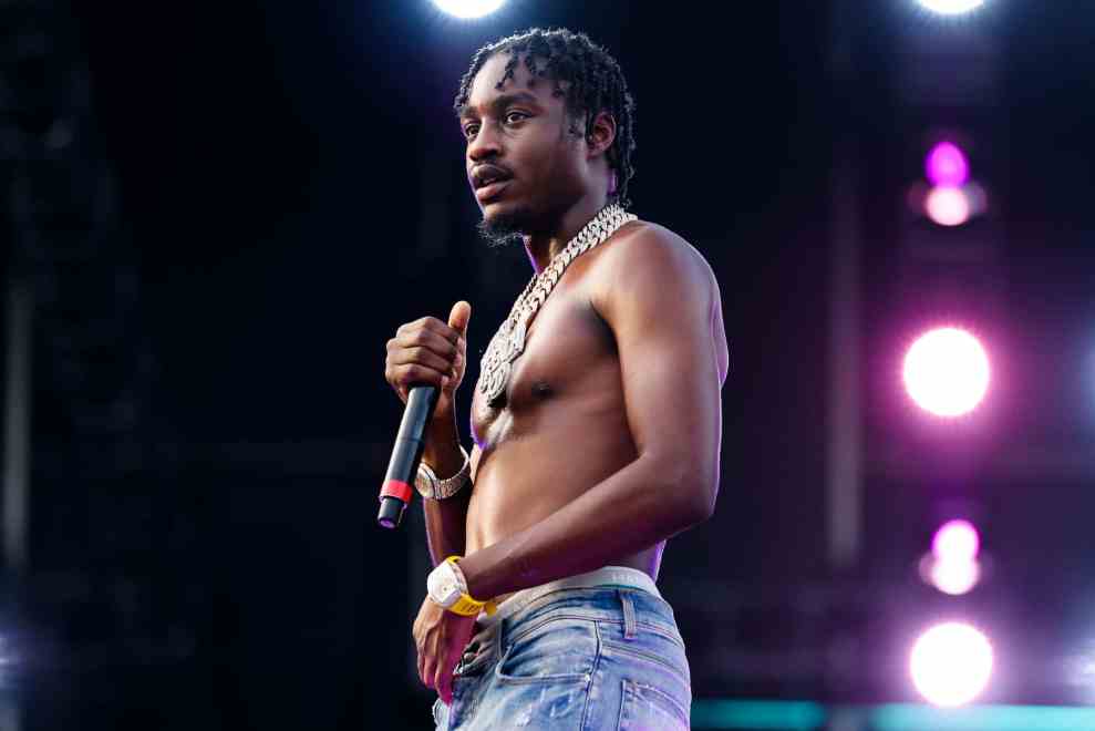 Lil Tjay performs on stage during Rolling Loud at Hard Rock Stadium on July 25, 2021 in Miami Gardens, Florida.
