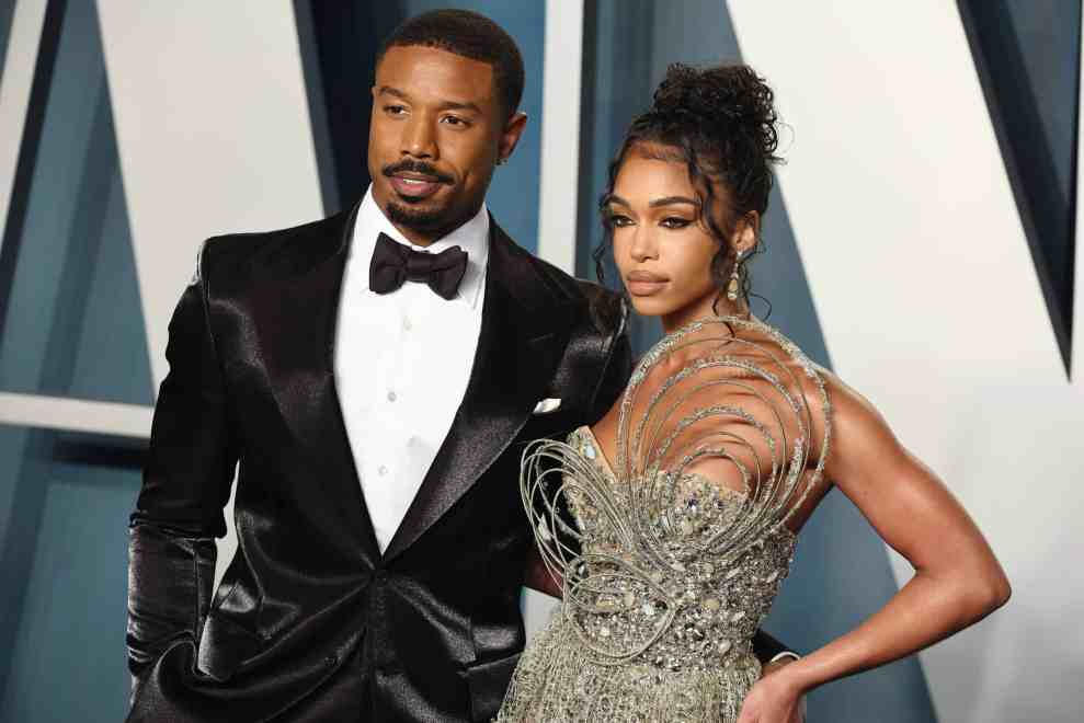 BEVERLY HILLS, CALIFORNIA - MARCH 27: (L-R) Michael B. Jordan and Lori Harvey attend the 2022 Vanity Fair Oscar Party hosted by Radhika Jones at Wallis Annenberg Center for the Performing Arts on March 27, 2022 in Beverly Hills, California.