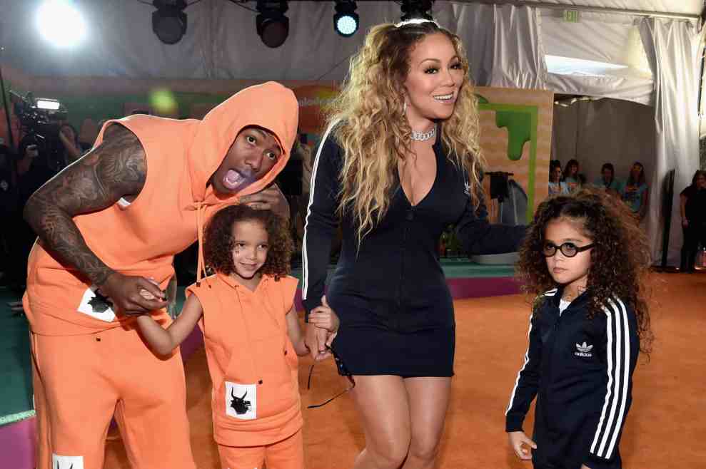 LOS ANGELES, CA - MARCH 11: (L-R) TV personality Nick Cannon, Moroccan Scott Cannon, singer Mariah CArey and Monroe Cannon at Nickelodeon's 2017 Kids' Choice Awards at USC Galen Center on March 11, 2017 in Los Angeles, California.
