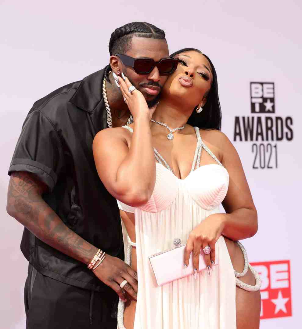 LOS ANGELES, CALIFORNIA - JUNE 27: (L-R) Megan Thee Stallion and Pardison “Pardi” Fontaine attend the BET Awards 2021 at Microsoft Theater on June 27, 2021 in Los Angeles, California.