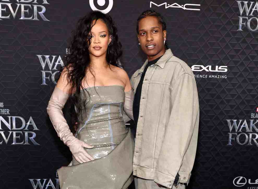 HOLLYWOOD, CALIFORNIA - OCTOBER 26: (L-R) Rihanna and A$AP Rocky attend Marvel Studios' "Black Panther: Wakanda Forever" premiere at Dolby Theatre on October 26, 2022 in Hollywood, California.