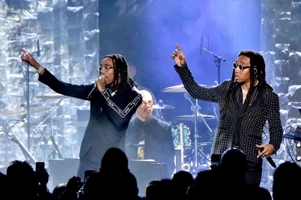 NEW YORK, NY - JANUARY 27: Recording artists Quavo and Takeoff of Migos performs onstage during the Clive Davis and Recording Academy Pre-GRAMMY Gala and GRAMMY Salute to Industry Icons Honoring Jay-Z on January 27, 2018 in New York City.