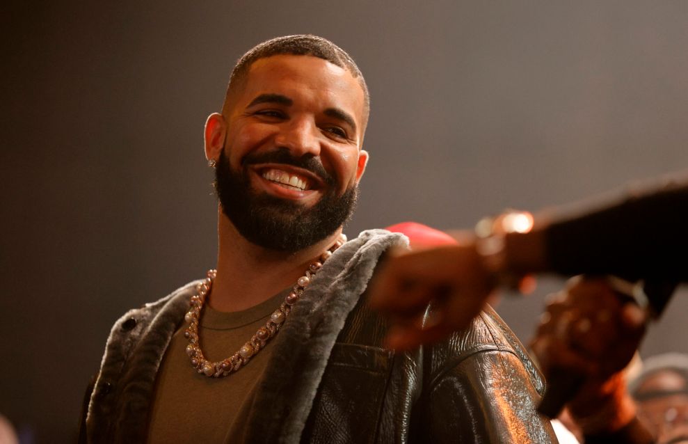 LONG BEACH, CALIFORNIA - OCTOBER 30: Drake speaks onstage during Drake's Till Death Do Us Part rap battle on October 30, 2021 in Long Beach, California.