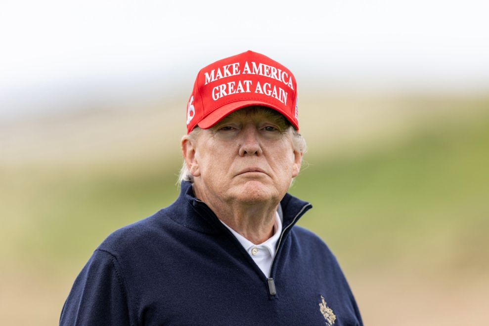 Former U.S. President Donald Trump during a round of golf at his Turnberry course on May 2, 2023 in Turnberry, Scotland. Former U.S. President Donald Trump is visiting his golf courses in Scotland and Ireland. Back in the United States, he faces legal action on 34 counts of falsifying business records.