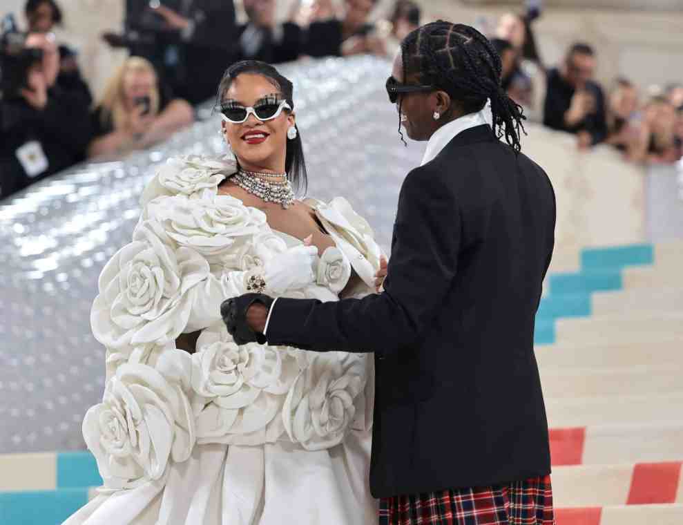 Rihanna and A$AP Rocky attend The 2023 Met Gala Celebrating "Karl Lagerfeld: A Line Of Beauty" at The Metropolitan Museum of Art on May 01, 2023 in New York City.