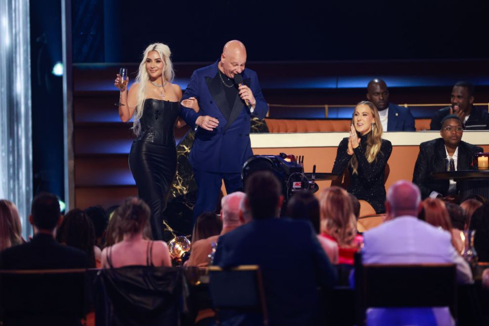 Kim Kardashian and Jeff Ross speak onstage during G.R.O.A.T The Greatest Roast Of All Time: Tom Brady for the Netflix is a Joke Festival at The Kia Forum on May 05, 2024 in Inglewood, California.