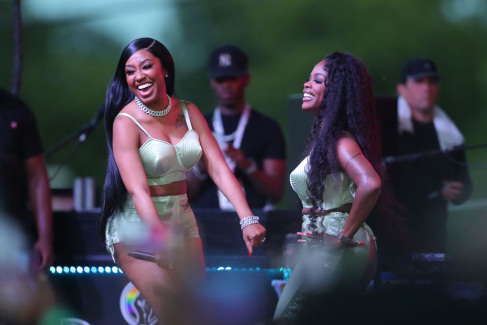 Yung Miami and JT of City Girls perform on stage during the 2022 Juneteenth Unity and Pool Party at Grand Aquatic Center June 18, 2022 in Dallas, Texas.