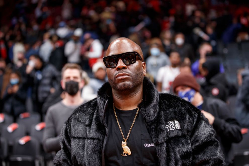 TORONTO, ON - DECEMBER 02: Toronto rapper Baka Not Nice is seen on the sideline during the second half of the NBA game between the Toronto Raptors and the Milwaukee Bucks at Scotiabank Arena on December 2, 2021 in Toronto, Canada.