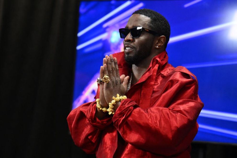 US producer-musician Sean "Diddy" Combs gestures in the press room during the MTV Video Music Awards at the Prudential Center in Newark, New Jersey, on September 12, 2023.