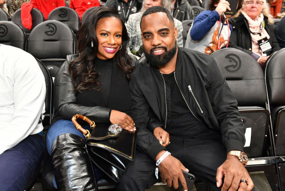 Kandi Burruss and Todd Tucker attend Indiana Pacers vs Atlanta Hawks game at State Farm Arena on January 04, 2020 in Atlanta, Georgia.