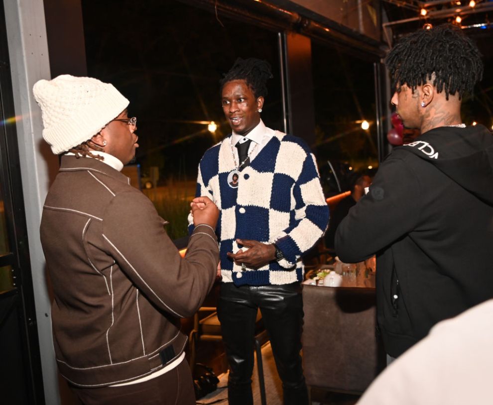 Gunna, Young Thug and 21 Savage attend dinner celebrating Young Thug's album "Punk" on October 25, 2021 in Atlanta, Georgia.