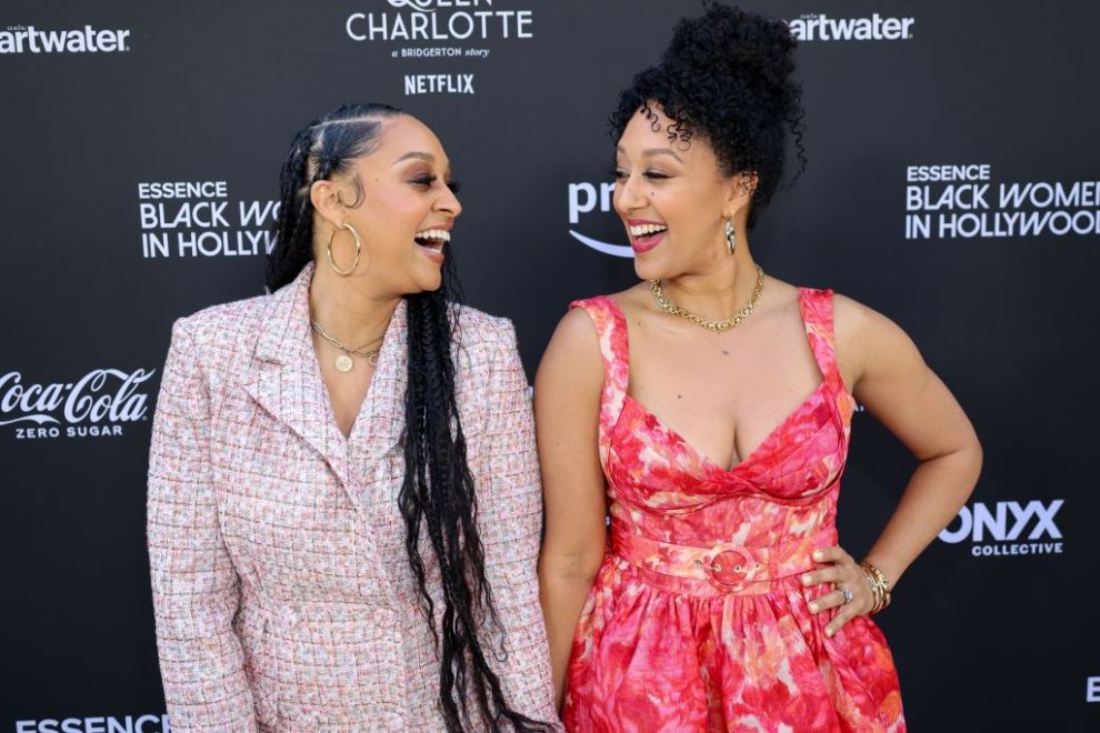 Tia Mowry-Hardrict and Tamera Mowry-Housley attend the 2023 ESSENCE Black Women In Hollywood Awards at Fairmont Century Plaza on March 09, 2023 in Los Angeles, California.