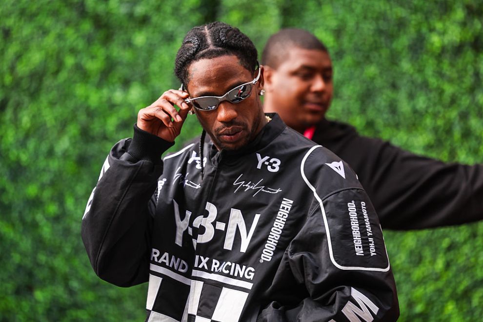 LAS VEGAS, NEVADA - NOVEMBER 22: US rapper Travis Scott walks in the paddock during the F1 Grand Prix of Las Vegas at Las Vegas Strip Circuit on November 22, 2025 in Las Vegas, United States.