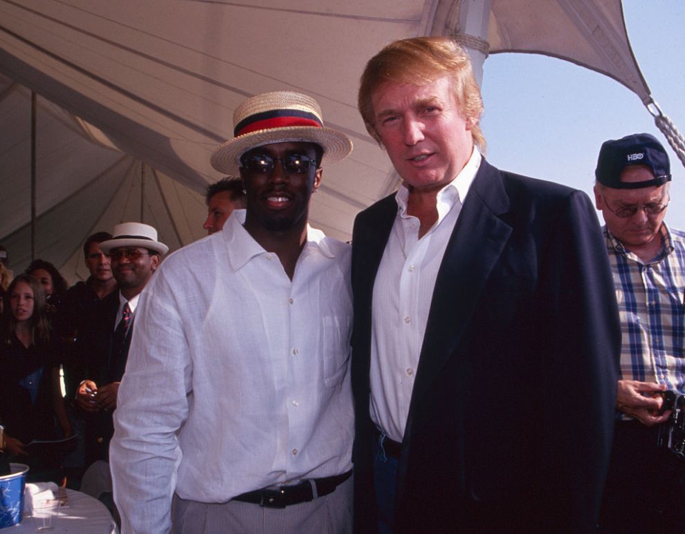Sean "Diddy" Combs and Donald Trump attend the 1998 Mercedes Benz Polo Challenge at the Bridgehampton Polo Club in Bridgehampton, New York on August 16, 1998