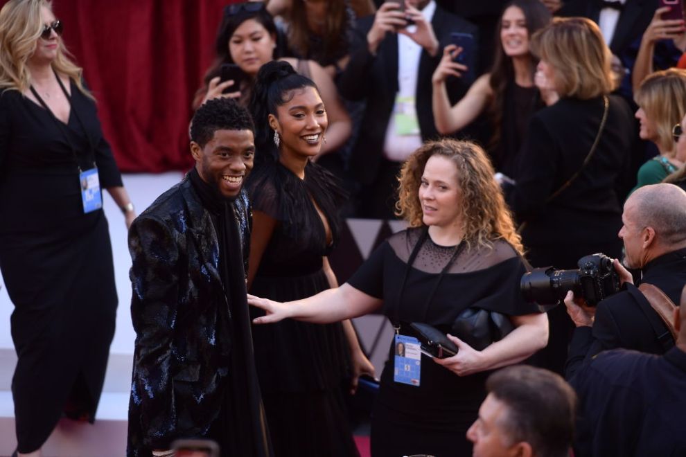 Chadwick Boseman and Taylor Simone Ledward attend the 91st Annual Academy Awards at Hollywood and Highland on February 24, 2019 in Hollywood, California.