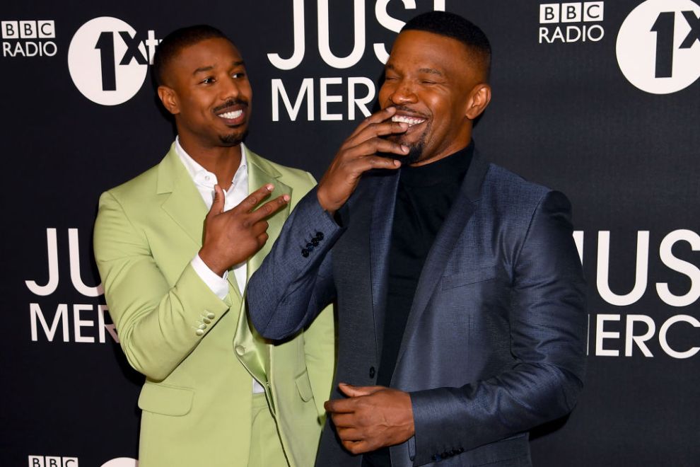 Michael B. Jordan and Jamie Foxx attend the "Just Mercy" UK Special Screening at Vue Leicester Square on January 15, 2020 in London, England.